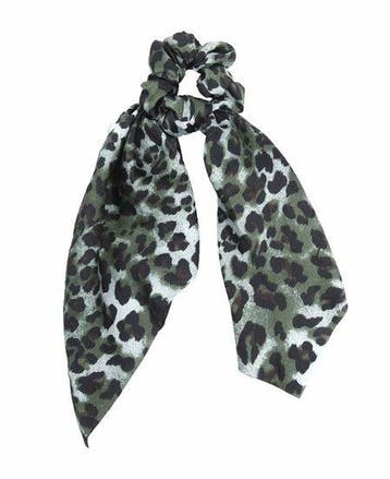 Haarelastiek Scrunchie – Panterprint – Linten – Groen Bruin, Nieuw