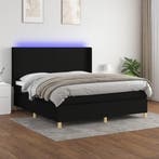 vidaXL Boxspring met matras en LED stof zwart 160x200 cm, Verzenden