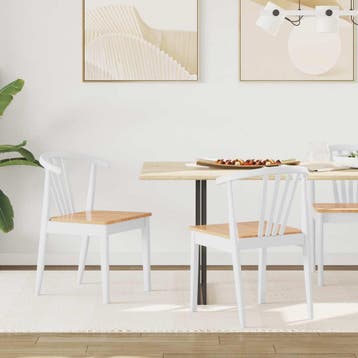 vidaXL Eetkamerstoel 2 st Massief Rubberhout wit en naturel, Verzenden, Nieuw