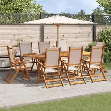 vidaXL 9-delige Tuinset massief acaciahout en textileen, Verzenden, Nieuw, Tuinset