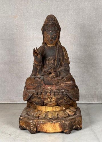 Figuur - Chinese carved wood guayin. - Hout - China - Qing, Antiek en Kunst
