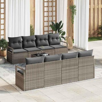 vidaXL Tuinbank Set 9 st 8-Aantal zitplaatsen Grijs poly, Verzenden, Nieuw