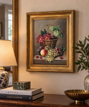 M. Gibson (XX) - Classical Fruit Still Life with Grapes and, Antiek en Kunst