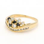 Ring - 18 karaat Geel goud - Diamant - Saffier, Nieuw