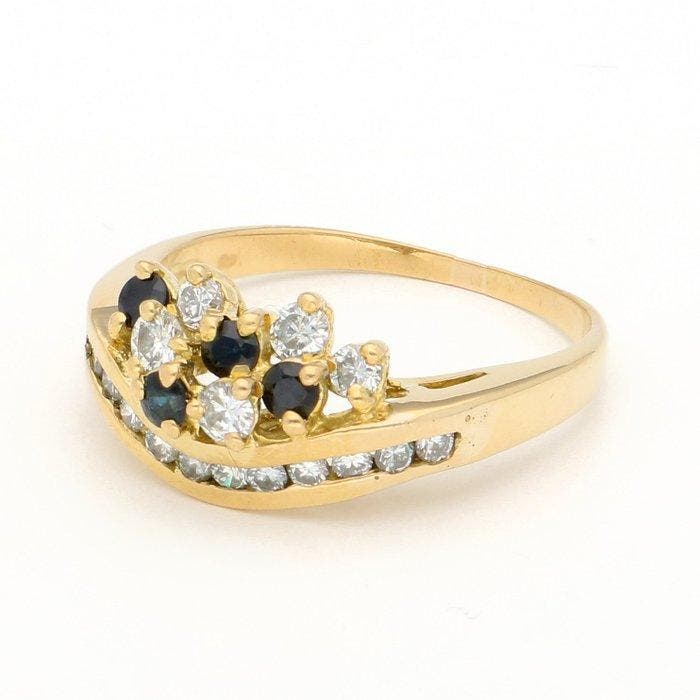 Ring - 18 karaat Geel goud - Diamant - Saffier, Handtassen en Accessoires, Ringen