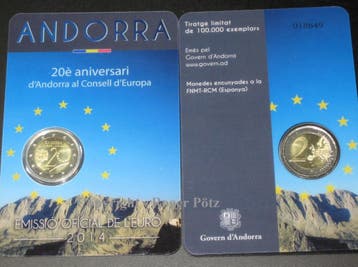 2 Euro 2014 SondergedenkMunt 20 Jahre Beitrit Andorras zu..., Verzenden
