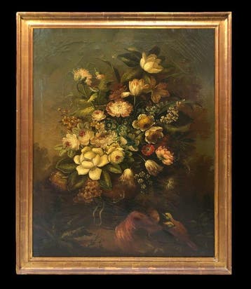 École européene (XIX-XX) - Vase à Fleurs avec des Oiseaux du