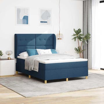 vidaXL Boxspring bed met hoofdeinde Blauw 200 x 160 cm Stof, Verzenden