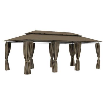 vidaXL Prieel met gordijnen 180 g/m² 600x298x270 cm taupe, Verzenden, Nieuw