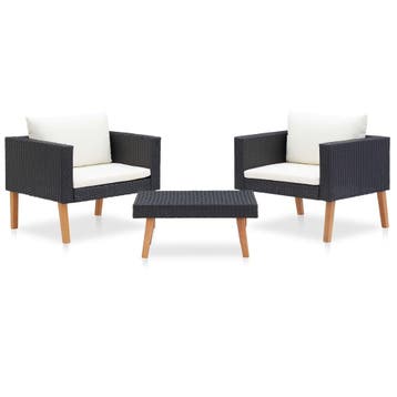 vidaXL 3-delige Loungeset met kussens poly rattan zwart, Tuin en Terras, Verzenden, Nieuw, Loungeset