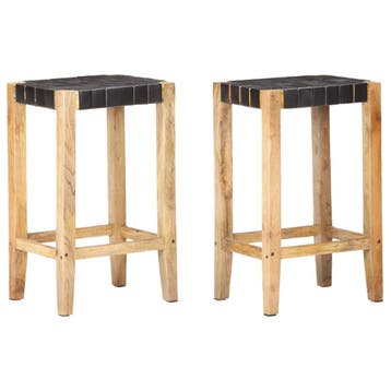 vidaXL Barkrukken 2 st echt leer 75 cm zwart, Huis en Inrichting, Verzenden, Nieuw