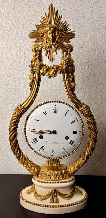 Lierklok - Brons, Verguld, Marmer - 1750-1800, Antiquités & Art, Antiquités | Horloges