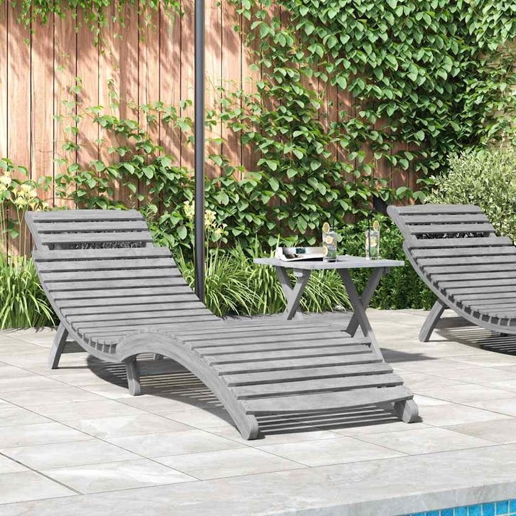 vidaXL Ligbed 184x55x64 cm massief acaciahout grijs, Tuin en Terras, Ligbedden, Nieuw, Verzenden