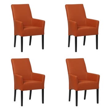 Set van 4 Leren eetkamerstoelen Just met armleuning -, Huis en Inrichting, Ophalen of Verzenden, Nieuw, Leer, Eén