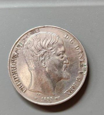 Denemarken. Frederik VII. 2 Rigsdaler 1855 / Ex-brooch, Gestempeld