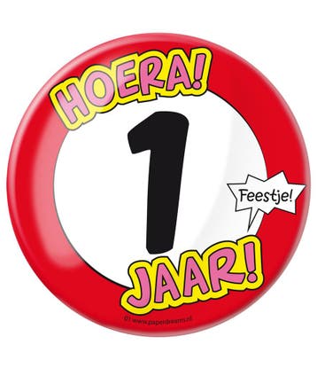 Button 1 Jaar Verkeersbord 10,2cm, Verzenden