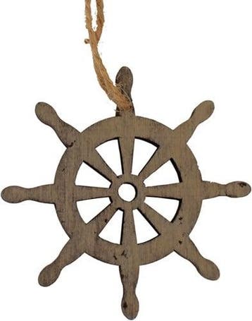 Hanger Stuurwiel hout 7 cm met touw 16 cm per stuk, Nieuw