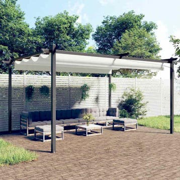 vidaXL Tuinprieel met uittrekbaar dak 4x3 m crèmekleurig, Verzenden