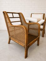 Fauteuil - Bamboe - Two Mid-Century Rattan Lounge Armchairs