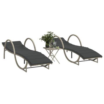 vidaXL Ligbedden 2 st met tafel poly rattan lichtgrijs, Tuin en Terras, Verzenden, Nieuw