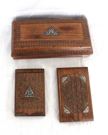 Bureauset (3) - Zilver, Hout- Djati hout, Antiek en Kunst