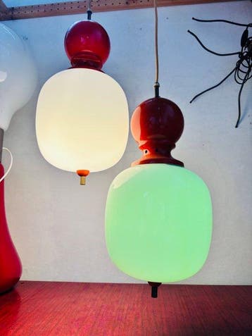 Lampe à suspendre (2) - Opaline - Lustre orange