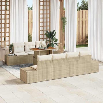 vidaXL Tuinbank Set 8 st Beige poly rattan, Verzenden, Nieuw