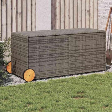 vidaXL Tuinbox met wielen 283 L poly rattan grijs, Verzenden