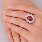 Ring - 18 karaat Witgoud - 3.30ct. tw. Toermalijn - Diamant