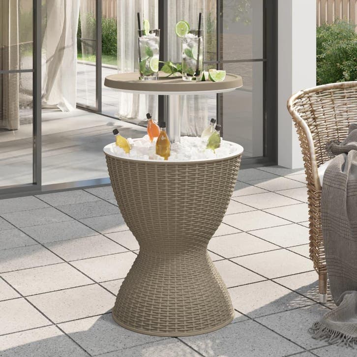 vidaXL IJskoeltafel 3-in-1 polypropeen lichtbruin, Tuin en Terras, Tuintafels, Nieuw, Verzenden