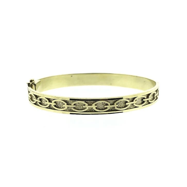 Gouden slavenarmband met gravures, Handtassen en Accessoires, Armbanden, Overige kleuren, Gebruikt, Goud, Ophalen of Verzenden
