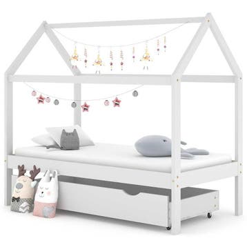 vidaXL Kinderbedframe met lade massief grenenhout wit 80x160, Verzenden
