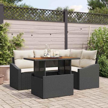 vidaXL Tuinbank Set 5 st Zwart Poly rattan, Tuin en Terras, Verzenden, Nieuw