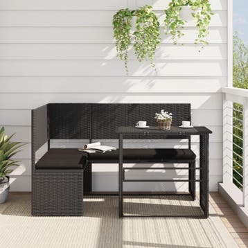 vidaXL Tuinbank met tafel en kussens L-vormig poly rattan, Verzenden