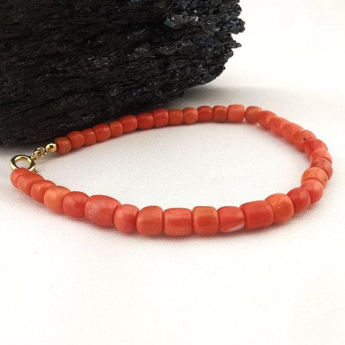 Bloedkoraal - Zilver - Armband - handgemaakt, Verzamelen, Mineralen en Fossielen