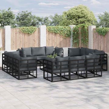 vidaXL Tuinbank Set 12 st Zwart Metaal, Tuin en Terras, Verzenden, Nieuw