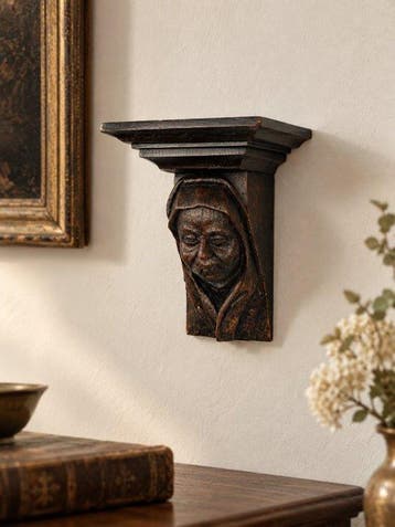 handgesneden houten wandconsole – vrouwenportret - Wandtafel