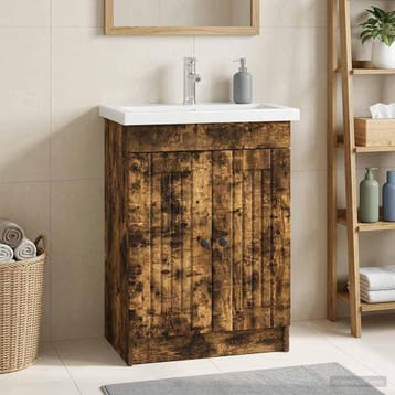 vidaXL Badkamer onder Wastafel Kast Gerookt eiken 56 x 37,5, Verzenden