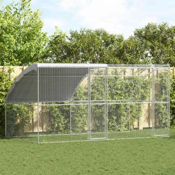 vidaXL Kippenkooi met 2 deuren 2 st Zilver 400x200x200cm, Verzenden