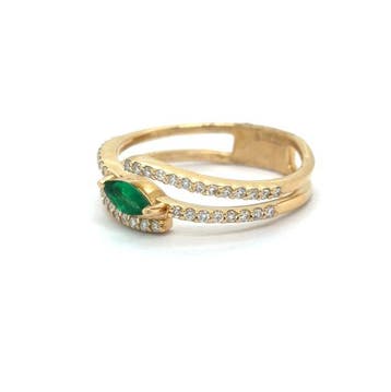 Ring - 14 karaat Geel goud - 0.50ct. tw. Smaragd - Diamant, Nieuw
