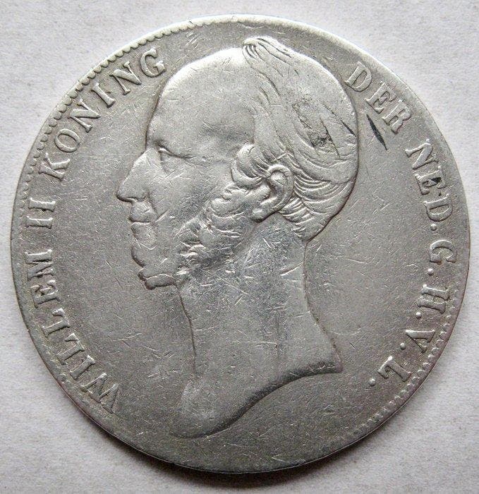 Nederland. Willem II. 2 1/2 Gulden 1845 b - Schaarse variant, Postzegels en Munten, Munten | Nederland