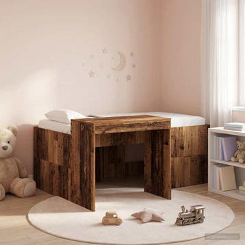 vidaXL Kinderhoogslaper met bureau Oud hout Bewerkt hout, Verzenden