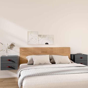 vidaXL Nachtkastjes 2 st wandgemonteerd 50x36x40 cm grijs, Verzenden
