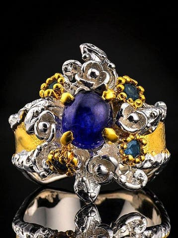 Blauwe saffier ring - 925 sterlingzilver - sierlijk