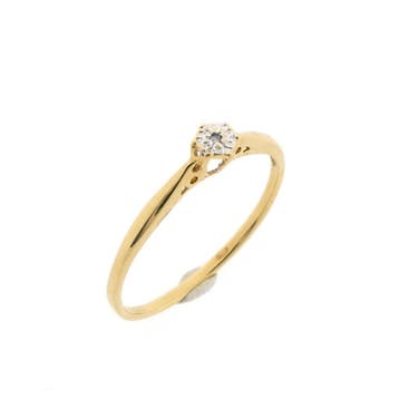 Gouden solitair ring met diamant; 0,005 ct., Handtassen en Accessoires, Gebruikt, Ophalen of Verzenden, 17 tot 18, Met edelsteen