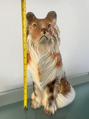 Beeldje - Groot vintage keramieken colliebeeld – Lassie-look, Antiek en Kunst
