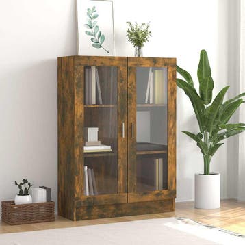 vidaXL Vitrinekast 82,5x30,5x115 cm bewerkt hout gerookt, Huis en Inrichting, Verzenden, Nieuw