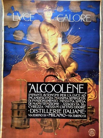 Metlicovitz Leopoldo - Alcoolène – Luce e calore – Manifesto