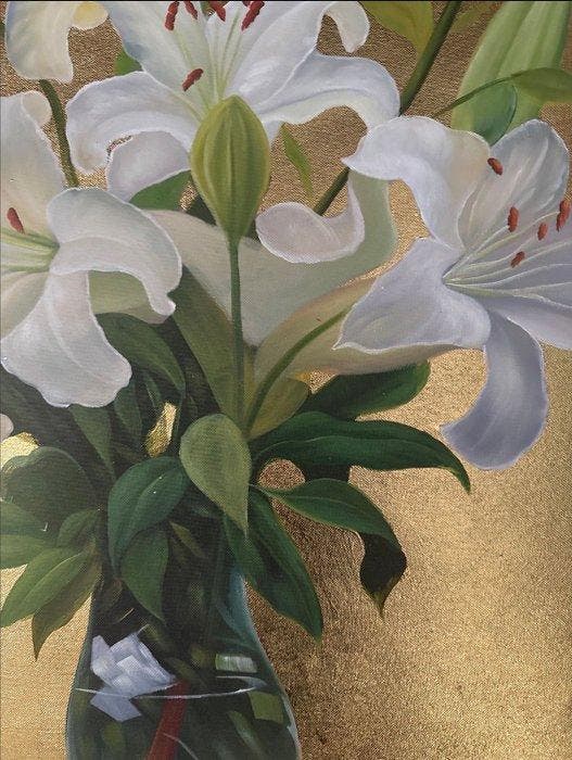 Le Van H (1972) - Les fleurs de Lys 80 60 cm., Antiquités & Art, Art | Peinture | Moderne