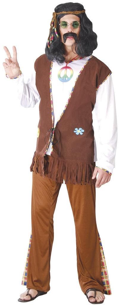 Hippie 60S Kostuum Bruin Wit Heren, Kleding | Heren, Carnavalskleding en Feestkleding, Nieuw, Verzenden